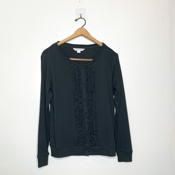 Pendleton Ruffle Button Front Cardigan Top Dark Grey Large L - Picture 2 of 5